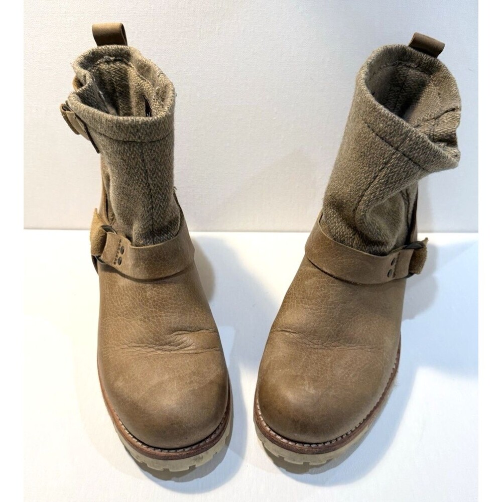 Woolrich Baltimore Harness Boots Womens Sz 9.5 Brown Leather Wool Buckles Ankle